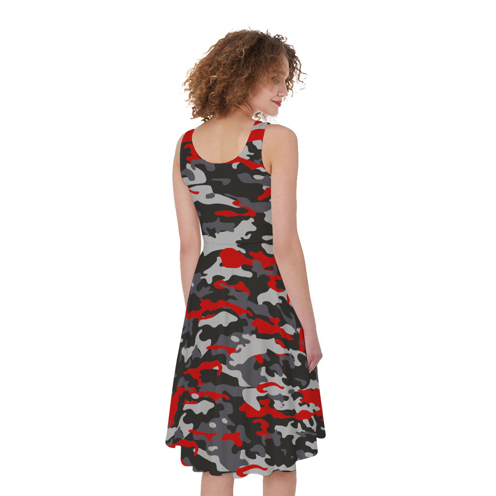 Orange Black And Grey Camouflage Print Women's Sleeveless Dress