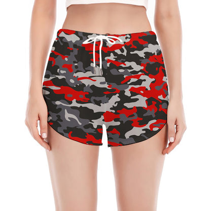 Orange Black And Grey Camouflage Print Women's Split Running Shorts