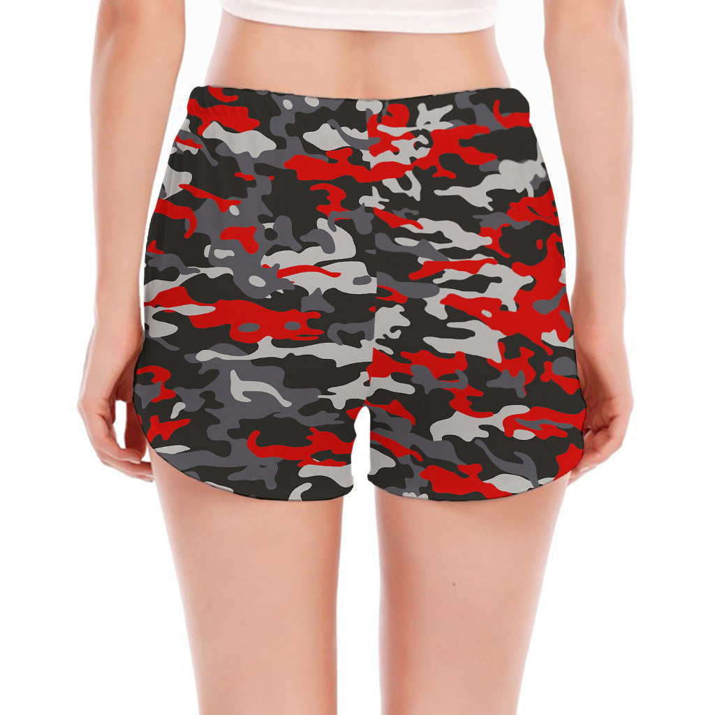 Orange Black And Grey Camouflage Print Women's Split Running Shorts