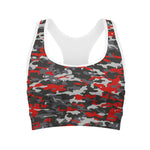 Orange Black And Grey Camouflage Print Women's Sports Bra