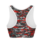 Orange Black And Grey Camouflage Print Women's Sports Bra