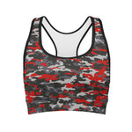 Orange Black And Grey Camouflage Print Women's Sports Bra