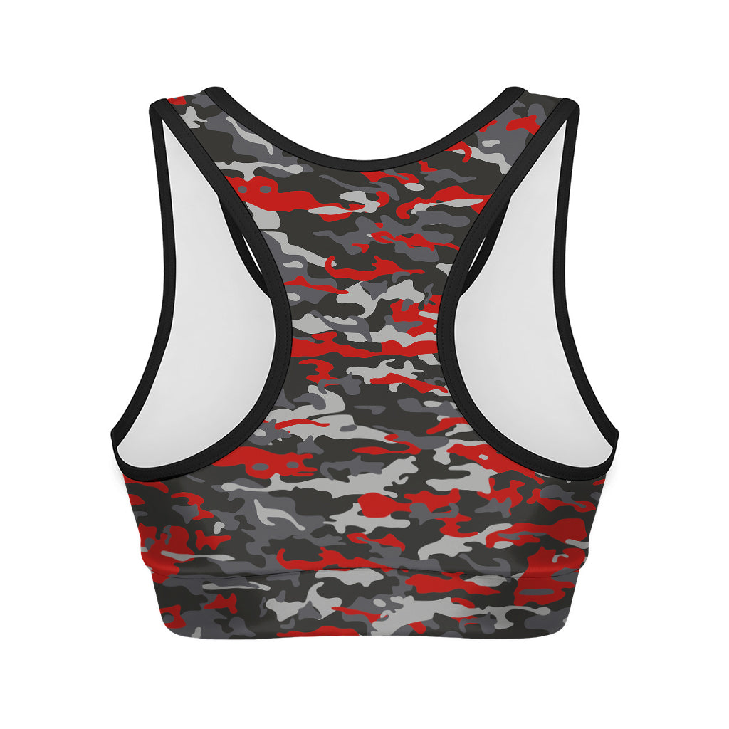Orange Black And Grey Camouflage Print Women's Sports Bra