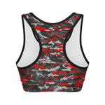 Orange Black And Grey Camouflage Print Women's Sports Bra