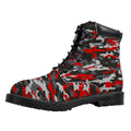 Orange Black And Grey Camouflage Print Padded Collar Lace Up Boots