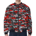 Orange Black And Grey Camouflage Print Zip Sleeve Bomber Jacket