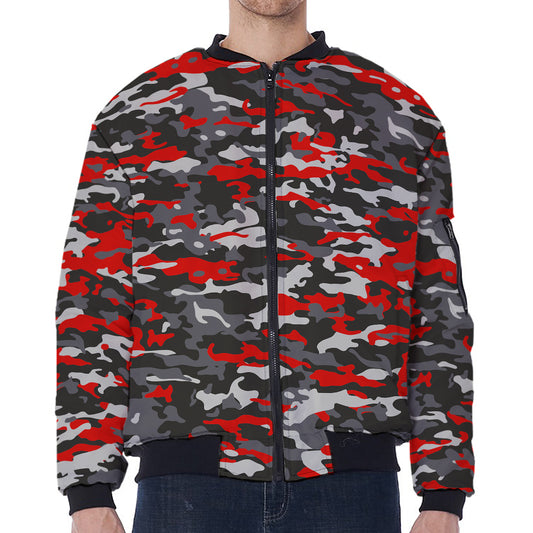 Orange Black And Grey Camouflage Print Zip Sleeve Bomber Jacket