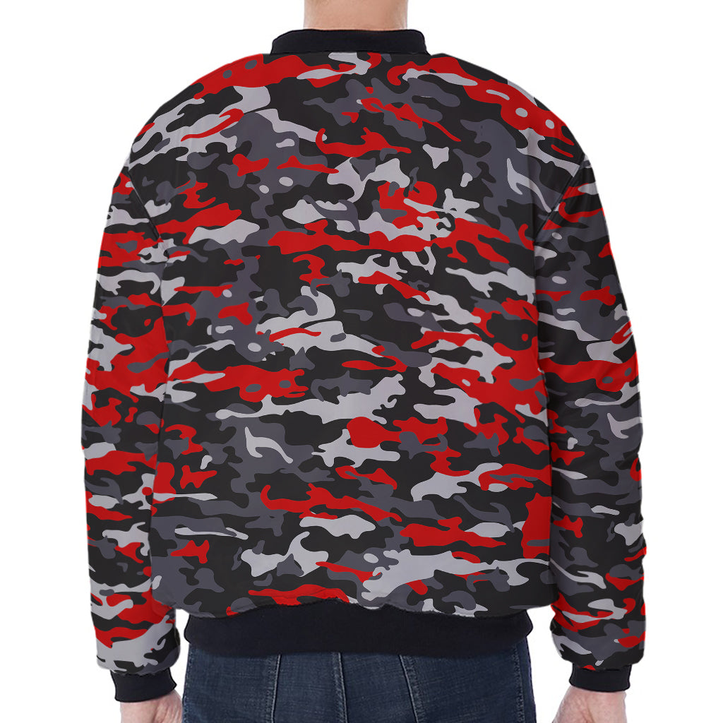 Orange Black And Grey Camouflage Print Zip Sleeve Bomber Jacket