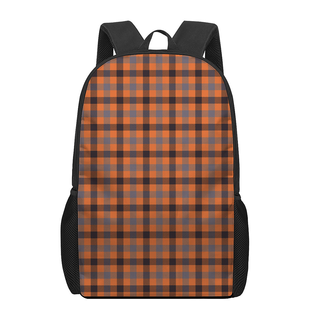 Orange Black And Grey Plaid Print 17 Inch Backpack