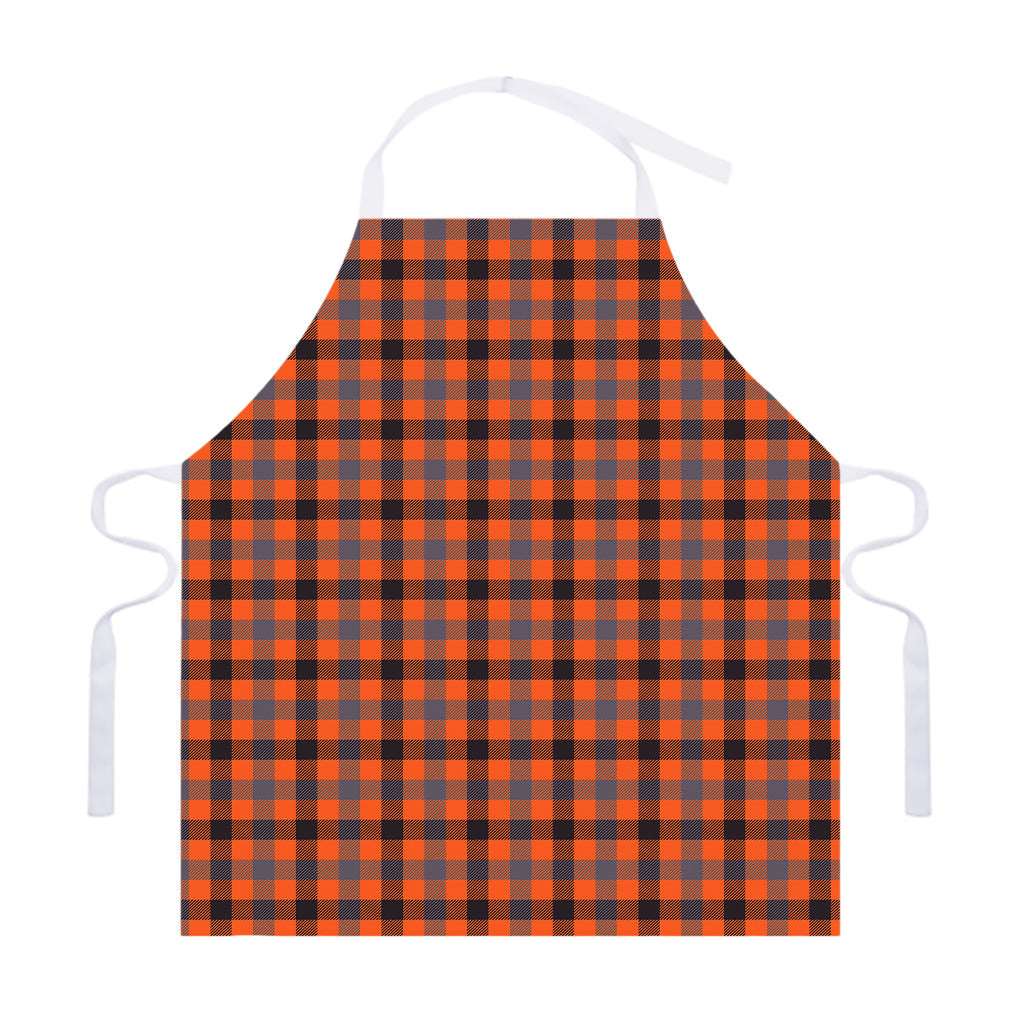 Orange Black And Grey Plaid Print Adjustable Apron