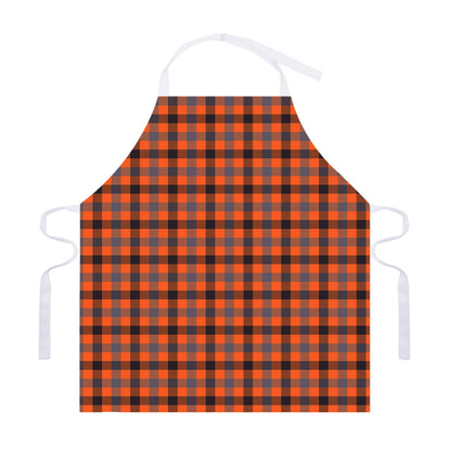 Orange Black And Grey Plaid Print Adjustable Apron