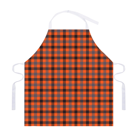 Orange Black And Grey Plaid Print Adjustable Apron