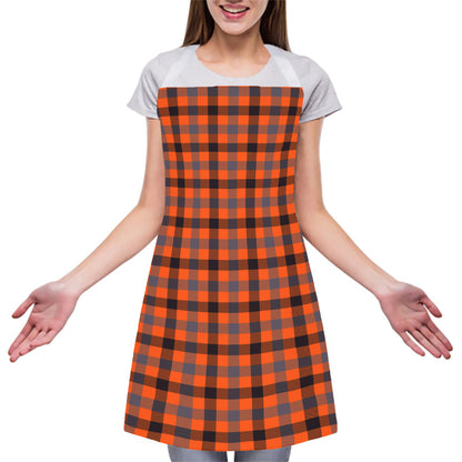 Orange Black And Grey Plaid Print Adjustable Apron
