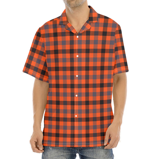 Orange Black And Grey Plaid Print Aloha Shirt