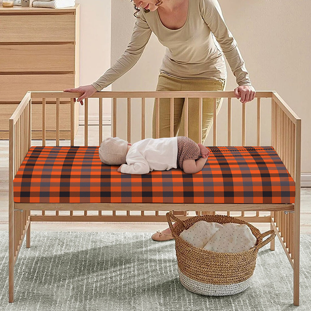 Orange Black And Grey Plaid Print Baby Crib Sheet