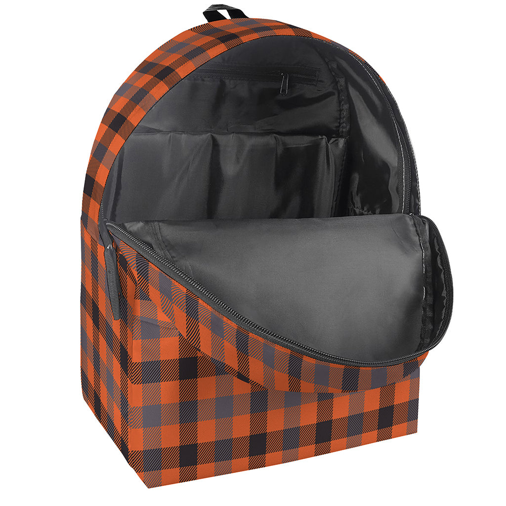 Orange Black And Grey Plaid Print Backpack