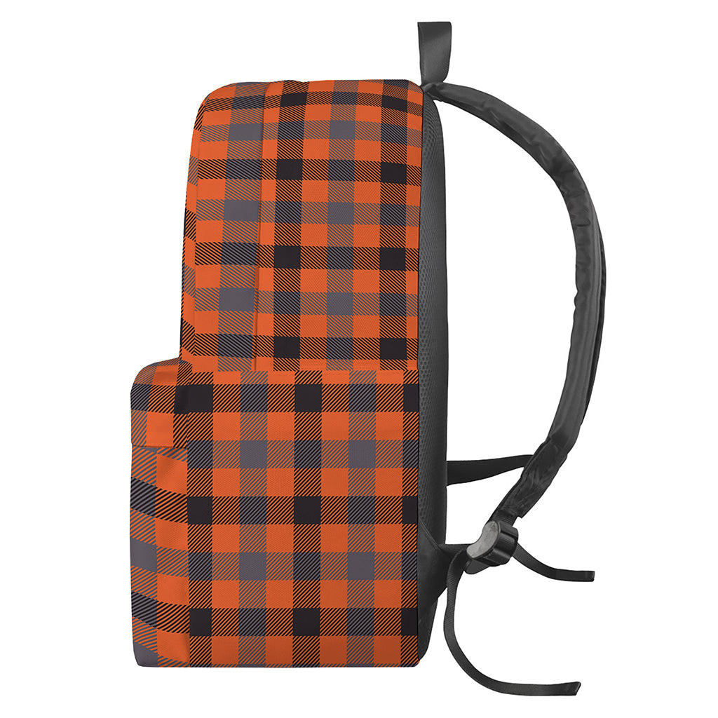 Orange Black And Grey Plaid Print Backpack