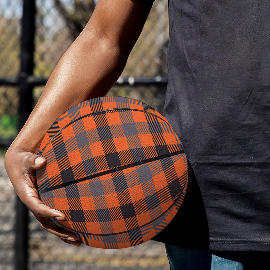 Orange Black And Grey Plaid Print Basketball