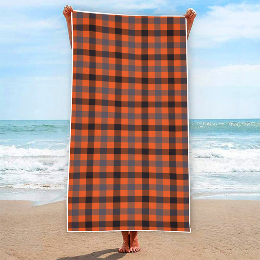 Orange Black And Grey Plaid Print Beach Towel