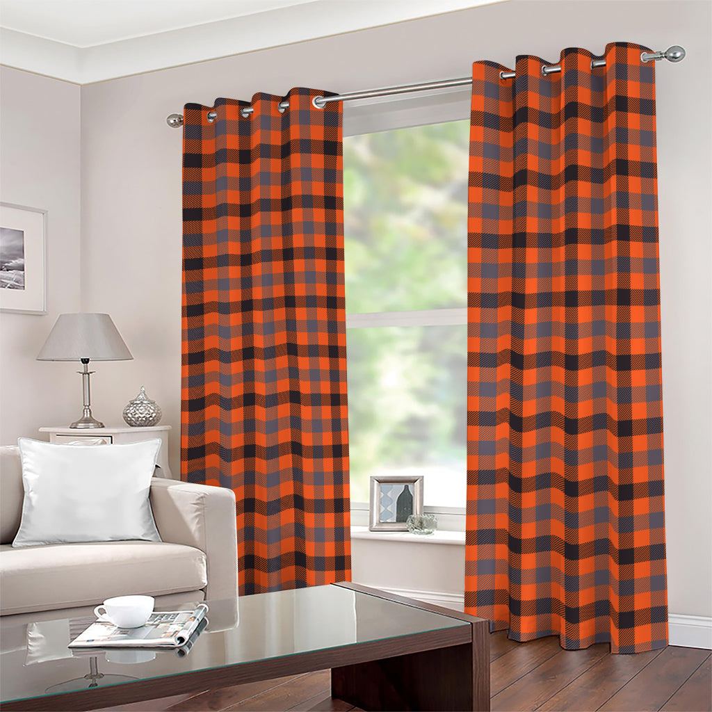 Orange Black And Grey Plaid Print Blackout Grommet Curtains