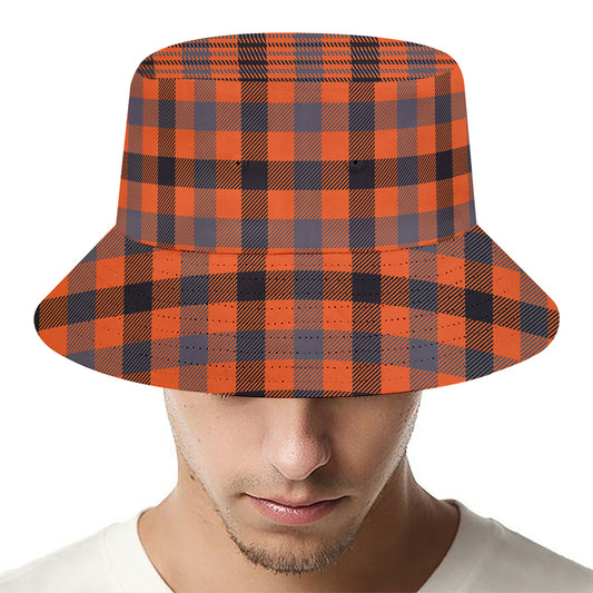 Orange Black And Grey Plaid Print Bucket Hat