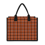 Orange Black And Grey Plaid Print Canvas Tote Bag