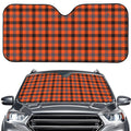 Orange Black And Grey Plaid Print Car Windshield Sun Shade