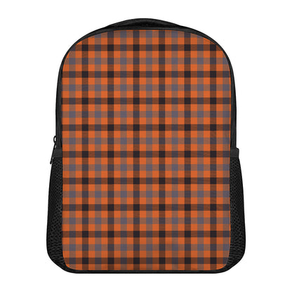Orange Black And Grey Plaid Print Casual Backpack