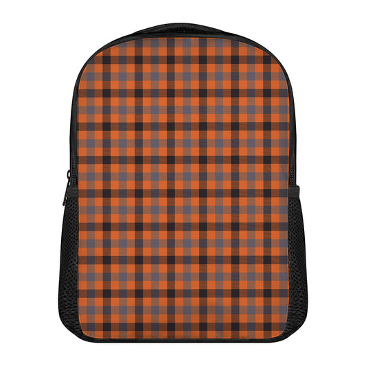 Orange Black And Grey Plaid Print Casual Backpack
