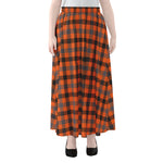 Orange Black And Grey Plaid Print Chiffon Maxi Skirt