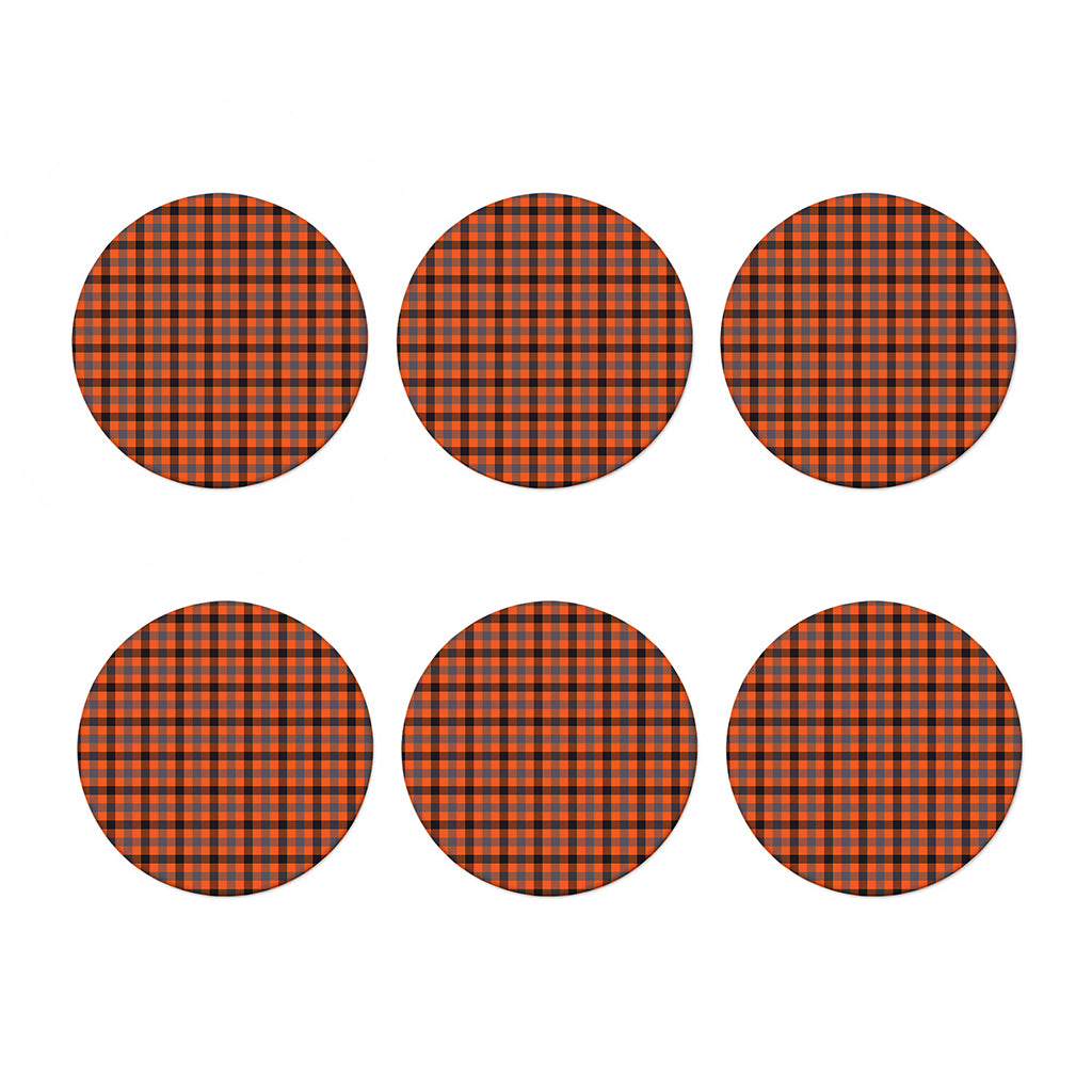 Orange Black And Grey Plaid Print Coaster Set