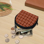 Orange Black And Grey Plaid Print Coin Purse