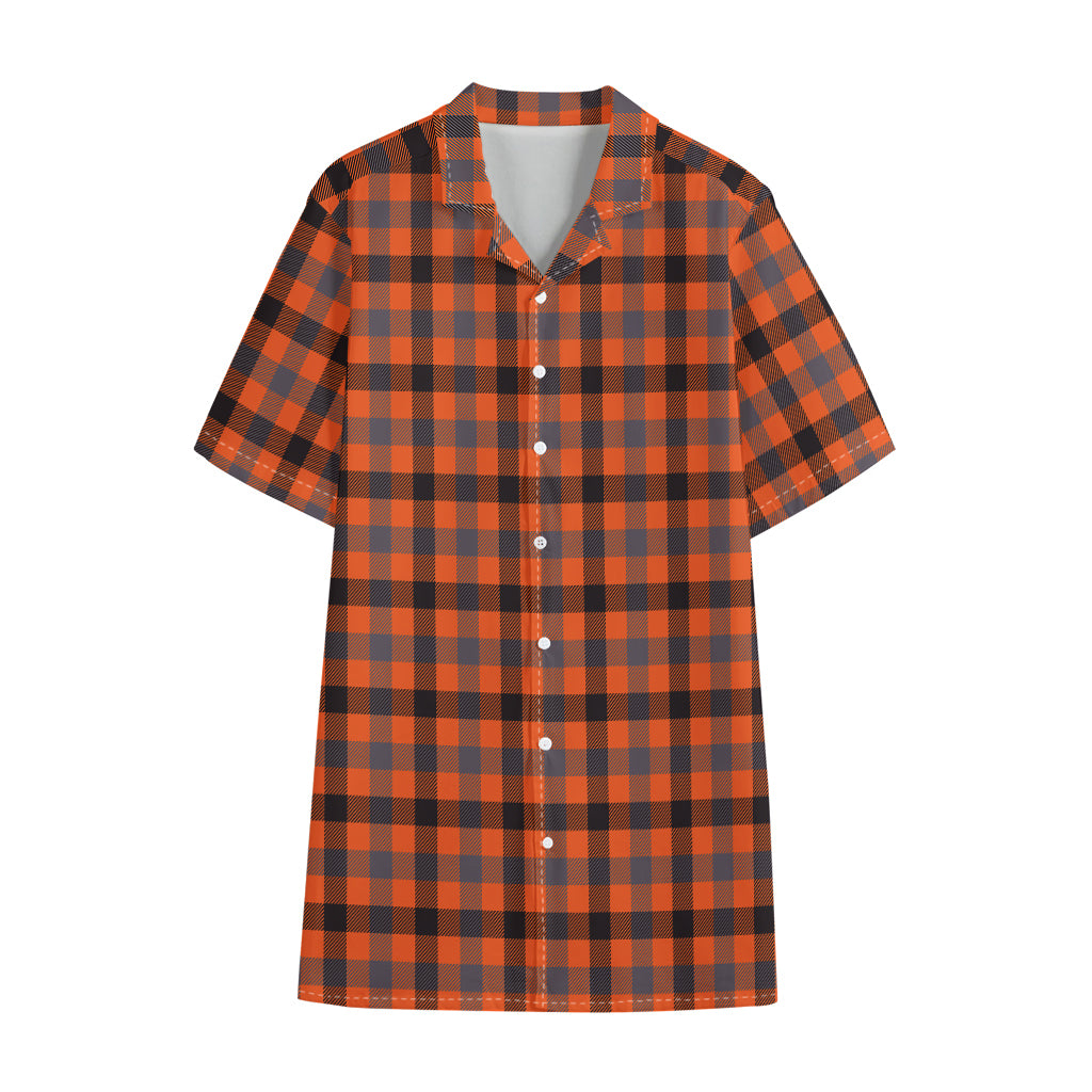Orange Black And Grey Plaid Print Cotton Hawaiian Shirt