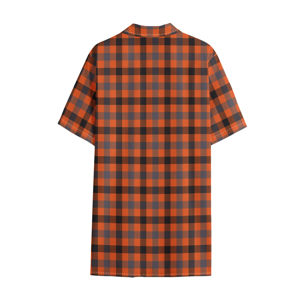 Orange Black And Grey Plaid Print Cotton Hawaiian Shirt