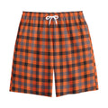 Orange Black And Grey Plaid Print Cotton Shorts