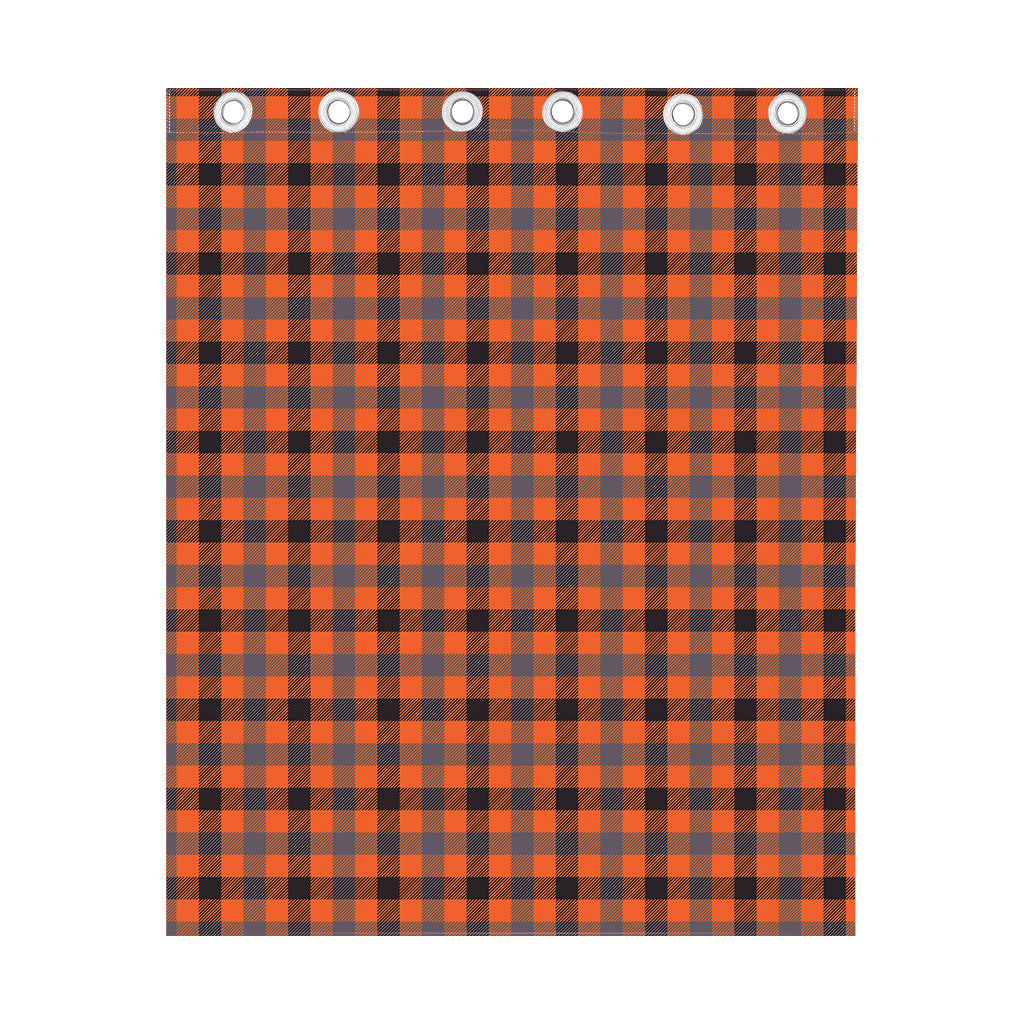 Orange Black And Grey Plaid Print Curtain