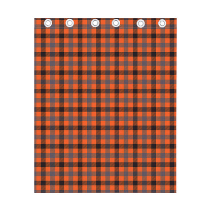 Orange Black And Grey Plaid Print Curtain