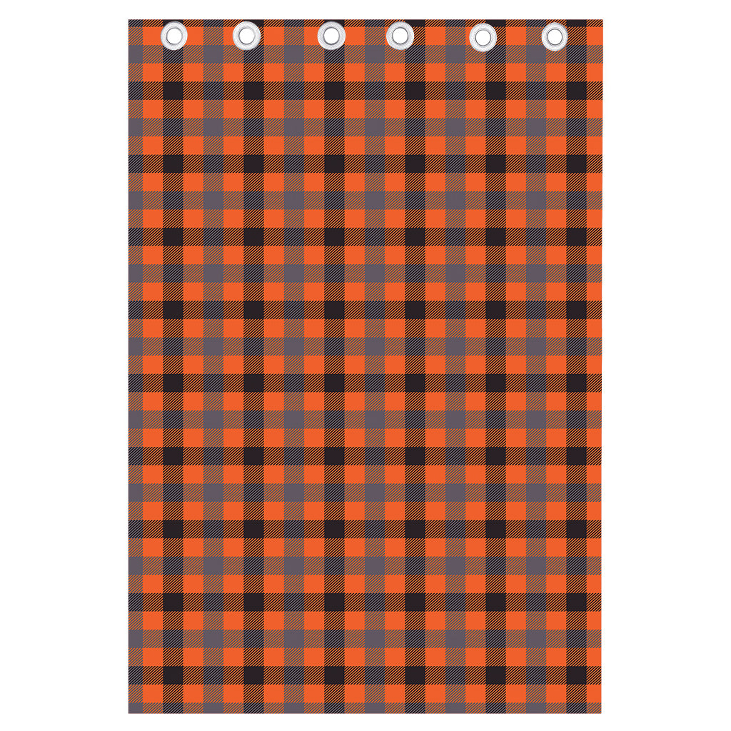 Orange Black And Grey Plaid Print Curtain