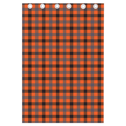 Orange Black And Grey Plaid Print Curtain