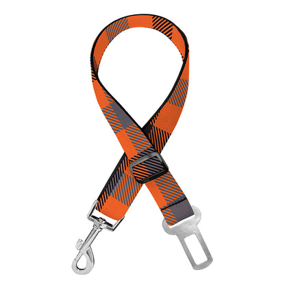 Orange Black And Grey Plaid Print Dog Seat Belt