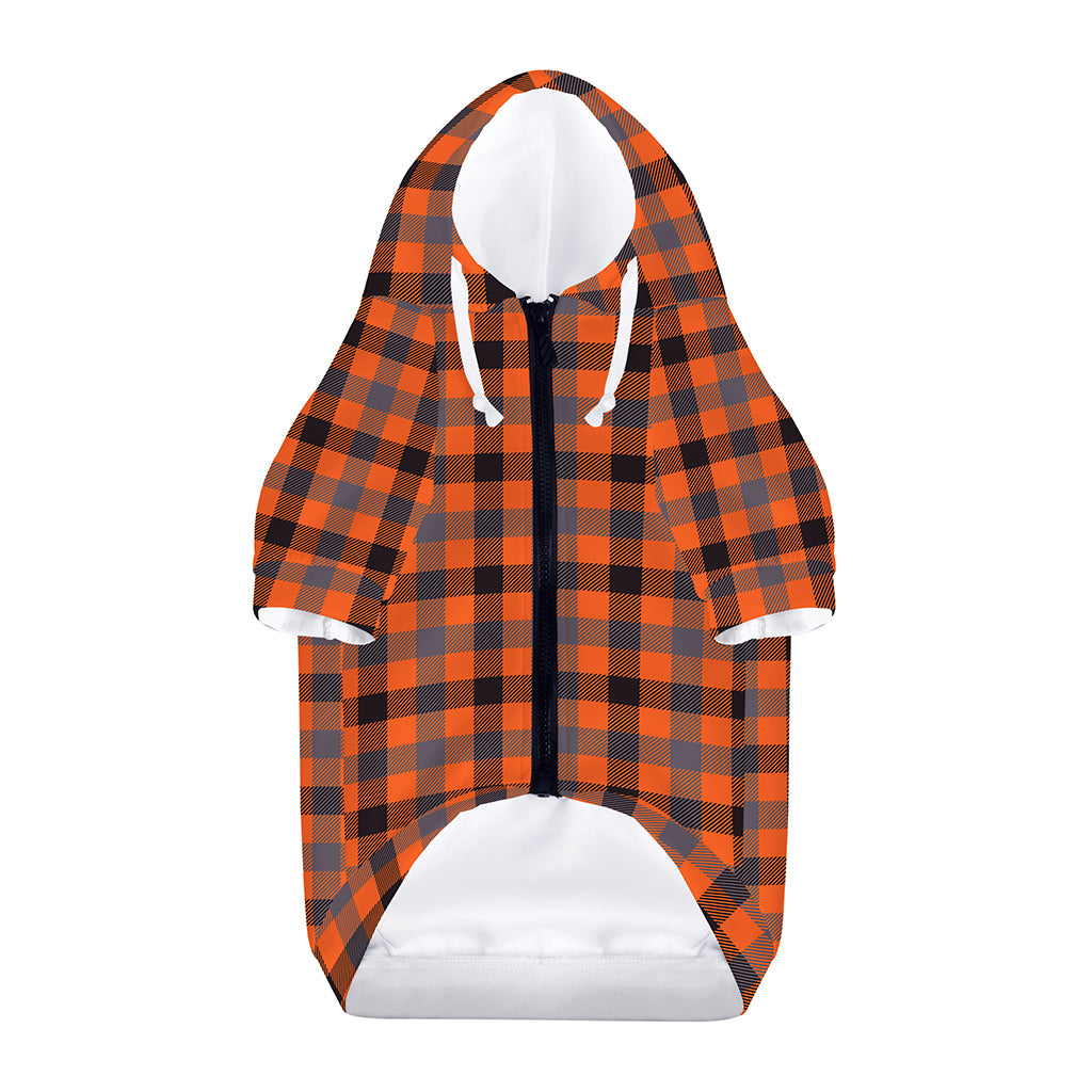 Orange Black And Grey Plaid Print Dog Zip Up Hoodie