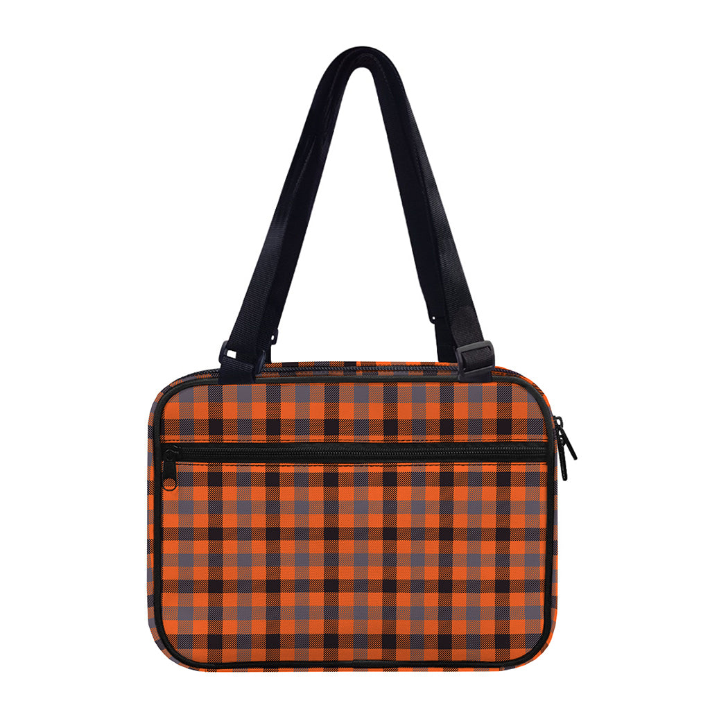 Orange Black And Grey Plaid Print Double Strap Bible Bag