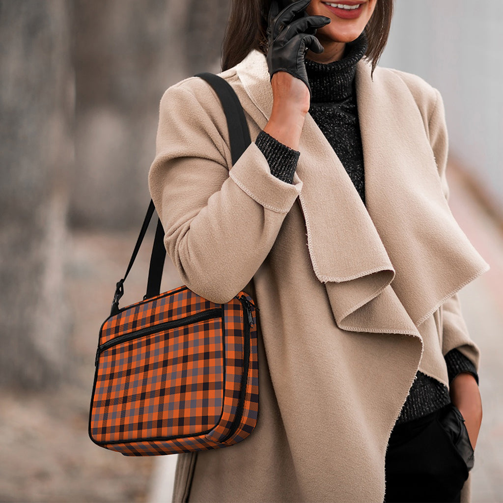 Orange Black And Grey Plaid Print Double Strap Bible Bag