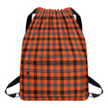 Orange Black And Grey Plaid Print Drawstring Backpack