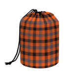 Orange Black And Grey Plaid Print Drawstring Makeup Bag