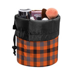 Orange Black And Grey Plaid Print Drawstring Makeup Bag