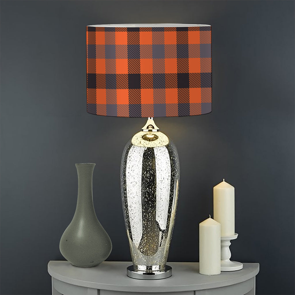 Orange Black And Grey Plaid Print Drum Lamp Shade
