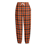 Orange Black And Grey Plaid Print Fleece Lined Knit Pants