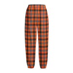 Orange Black And Grey Plaid Print Fleece Lined Knit Pants
