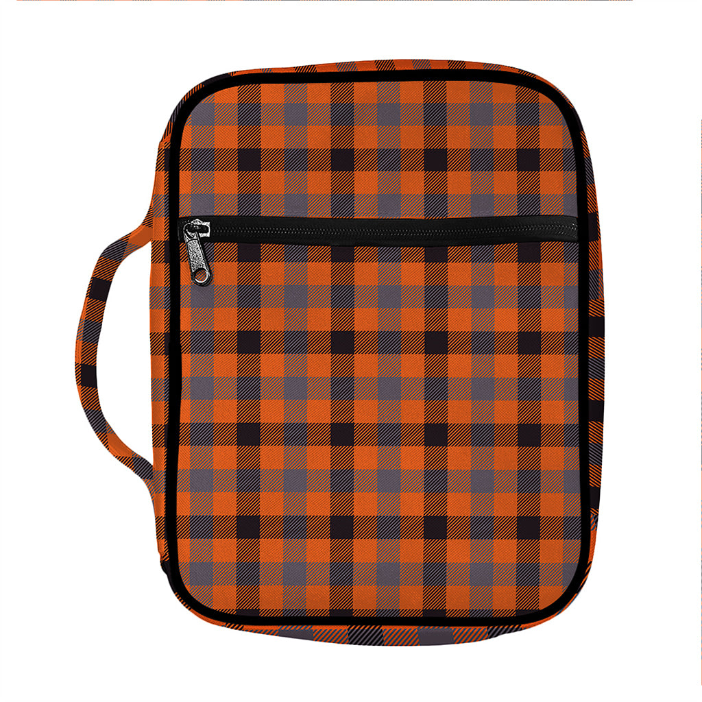 Orange Black And Grey Plaid Print Front Pocket Bible Bag